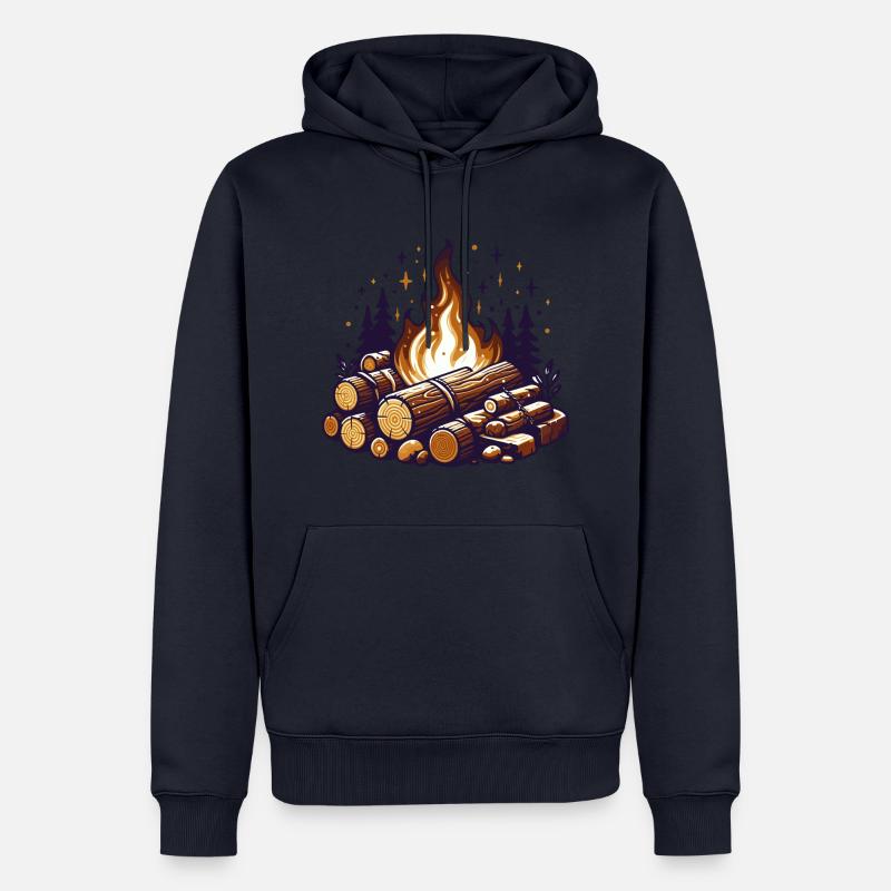BÛCHE DE FEU DE CAMP FORÊT CHALEUR HIVERNALE BÛCHE DE FEU DE CAMP - Sweat à capuche Premium bio Homme - bleu marine