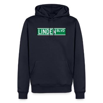 LINDEN BLVD ZEICHEN - Männer Premium Bio Hoodie - Navy - Vorne - Nico (187cm)