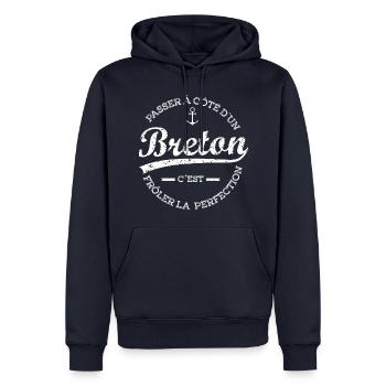 Breton,Bretagne,breizh - Sweat à capuche Premium bio Homme - bleu marine - Devant - Nico (187cm)
