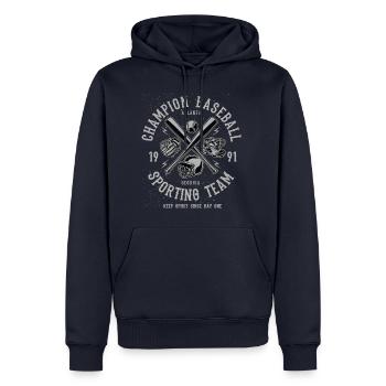 Champion de baseball - Sweat à capuche Premium bio Homme - bleu marine - Devant - Nico (187cm)