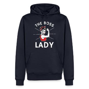 La patronne - Sweat à capuche Premium bio Homme - bleu marine - Devant - Nico (187cm)
