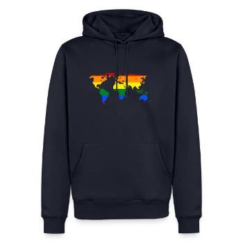 Weltkarte - Männer Premium Bio Hoodie - Navy - Vorne - Nico (187cm)
