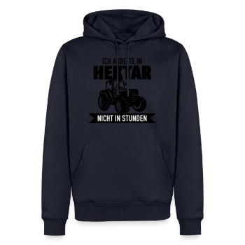 In Hektar nicht in Stunden - Männer Premium Bio Hoodie - Navy - Vorne - Nico (187cm)