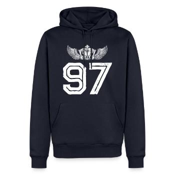 97 Number crown - Men’s Premium Organic Hoodie - navy - Front - Nico (187cm)