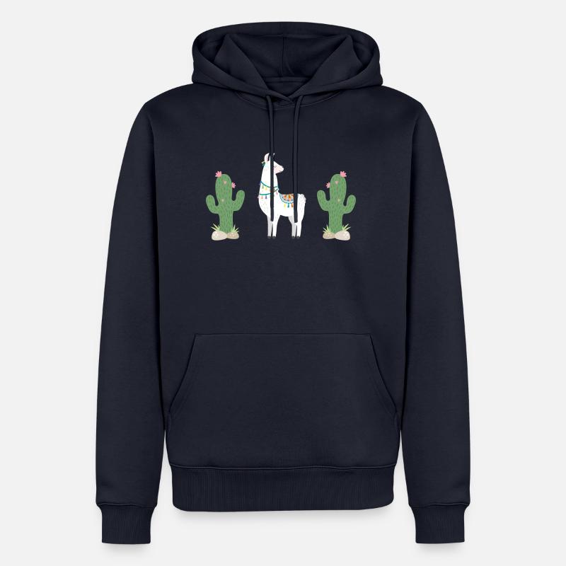 mon beau lama et cactus, blanc - Sweat à capuche Premium bio Homme - bleu marine