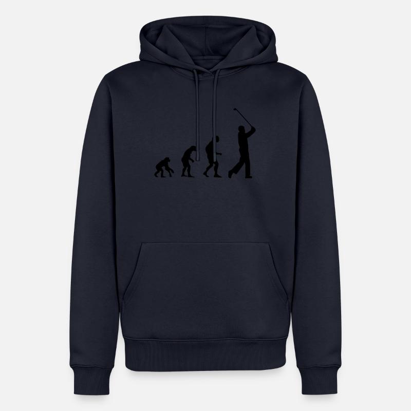 Evolution, singes aux golfeurs, golf, tee, homme - Sweat à capuche Premium bio Homme - bleu marine