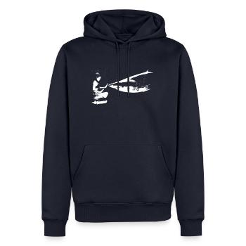 Hai Hais Intrépide Yoga - Sweat à capuche Premium bio Homme - bleu marine - Devant - Nico (187cm)
