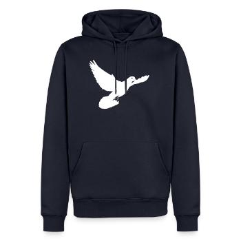WHITE DOVE WHITE DOVE LETTRE DE PAIX EN LIBERTÉ - Sweat à capuche Premium bio Homme - bleu marine - Devant - Nico (187cm)