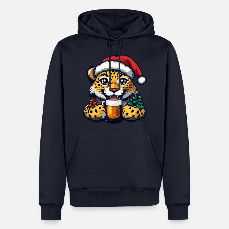 Léopard Noël Bière Drôle - Sweat à capuche Premium bio Homme - bleu marine