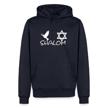 Shalom with Dove of Peace and Star of David | Symbol - Men’s Premium Organic Hoodie - navy - Front - Nico (187cm)