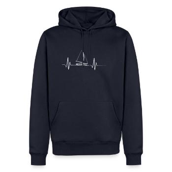 Courbe de battement de coeur de voilier - J'aime naviguer - Sweat à capuche Premium bio Homme - bleu marine - Devant - Nico (187cm)