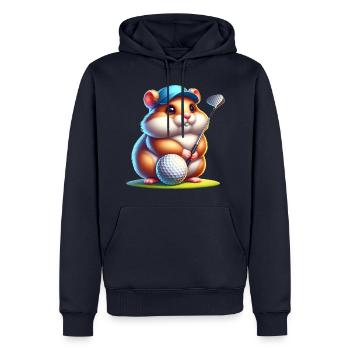 Lustiger Hamster Golfer Beim Golfspielen - Männer Premium Bio Hoodie - Navy - Vorne - Nico (187cm)