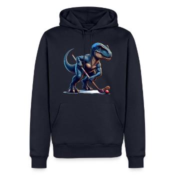 Équipe de joueurs de hockey sur gazon Dinosaur Dino - Sweat à capuche Premium bio Homme - bleu marine - Devant - Nico (187cm)