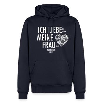 Ich liebe es, wenn meine Frau mich schrauben lässt - Männer Premium Bio Hoodie - Navy - Vorne - Nico (187cm)