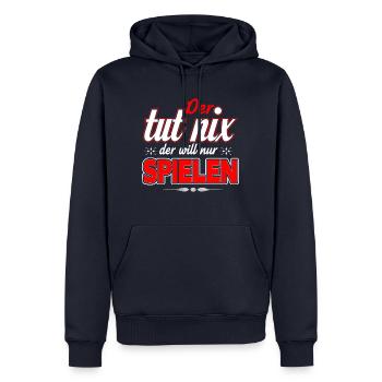 Der tut nix - der will nur Spielen - Hundebesitzer - Männer Premium Bio Hoodie - Navy - Vorne - Nico (187cm)