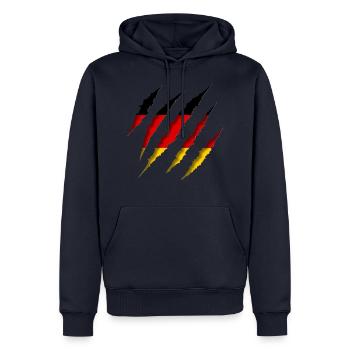 RISSE DEUTSCHLAND FAHNE - Männer Premium Bio Hoodie - Navy - Vorne - Nico (187cm)