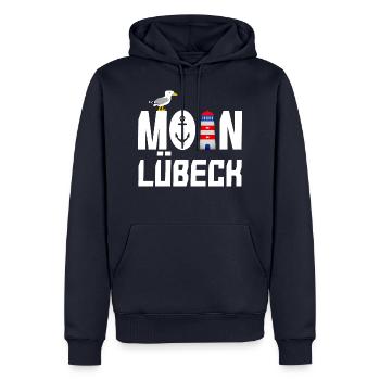 Moin Lübeck - Sweat à capuche Premium bio Homme - bleu marine - Devant - Nico (187cm)