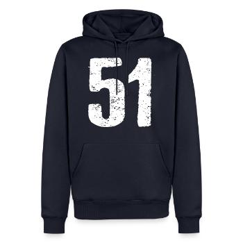 51 Zahl Vintage - Männer Premium Bio Hoodie - Navy - Vorne - Nico (187cm)