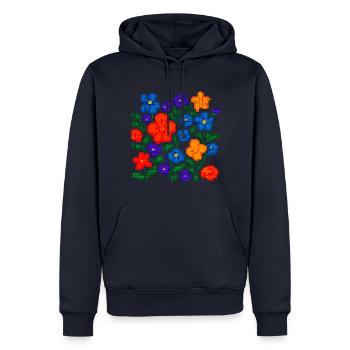 Pixel Flowers – Retro Floral Aesthetic - Men’s Premium Organic Hoodie - navy - Front - Nico (187cm)