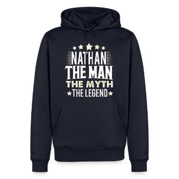 Nathan - Männer Premium Bio Hoodie - Navy - Vorne - Nico (187cm)