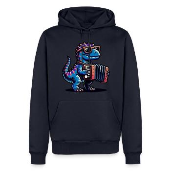Dino Akkordeonist Mit Sonnenbrille - Männer Premium Bio Hoodie - Navy - Vorne - Nico (187cm)