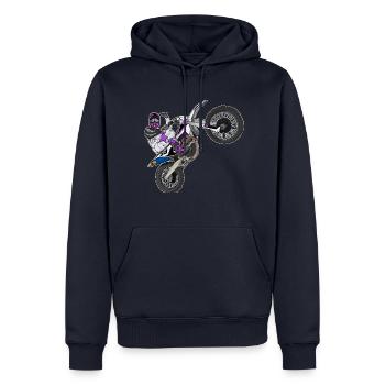 Motocross / Enduro / Freestyle mx / Dirtbike rétro - Sweat à capuche Premium bio Homme - bleu marine - Devant - Nico (187cm)