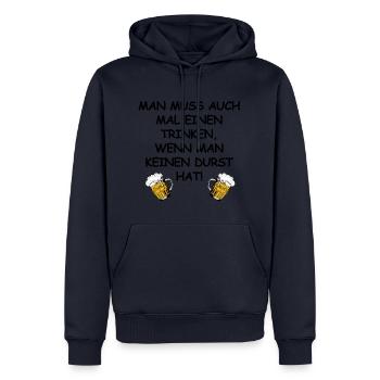 Bier, Durst, Party, feiern, Weihnachten, grillen - Männer Premium Bio Hoodie - Navy - Vorne - Nico (187cm)