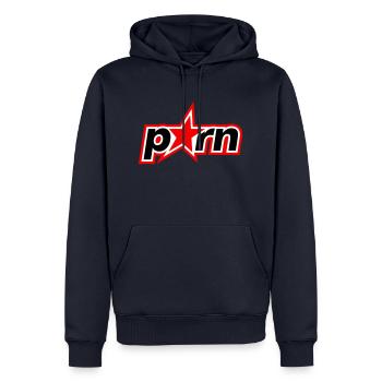 Porn Schriftzug - Männer Premium Bio Hoodie - Navy - Vorne - Nico (187cm)
