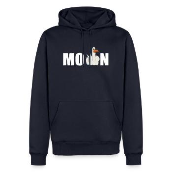 MOIN Mittelfinger Möwe - Männer Premium Bio Hoodie - Navy - Vorne - Nico (187cm)