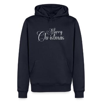 Joyeux Noël Famille Noël Joyeux Noël - Sweat à capuche Premium bio Homme - bleu marine - Devant - Nico (187cm)