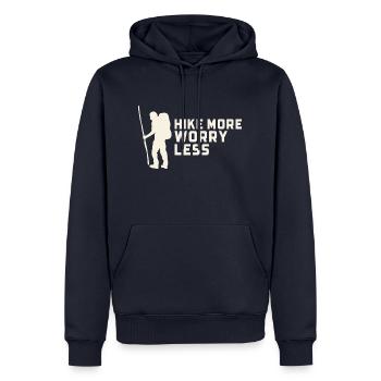 Hike More, Worry Less - Männer Premium Bio Hoodie - Navy - Vorne - Nico (187cm)
