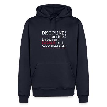 Discipline is the bridge - Men’s Premium Organic Hoodie - navy - Front - Nico (187cm)