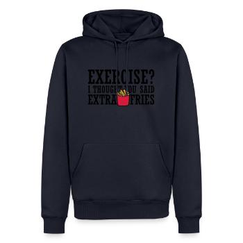Exercise Extra Fries Zitat - Männer Premium Bio Hoodie - Navy - Vorne - Nico (187cm)