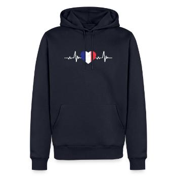 Drapeau France Cœur Français Voyage - Sweat à capuche Premium bio Homme - bleu marine - Devant - Nico (187cm)