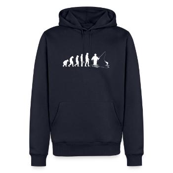 Angeln Evolution des Menschen - Männer Premium Bio Hoodie - Navy - Vorne - Nico (187cm)