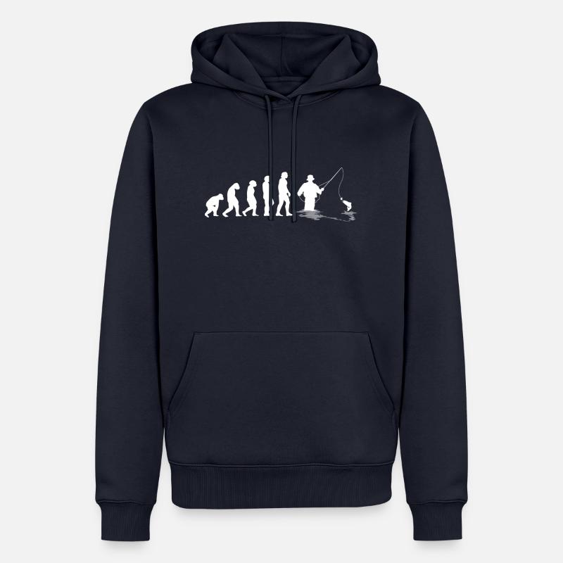 Pêche Évolution de l’homme - Sweat à capuche Premium bio Homme - bleu marine