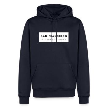 San Francisco Souvenirs - Männer Premium Bio Hoodie - Navy - Vorne - Nico (187cm)