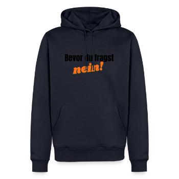 Bevor du fragst, nein - orange - Männer Premium Bio Hoodie - Navy - Vorne - Nico (187cm)