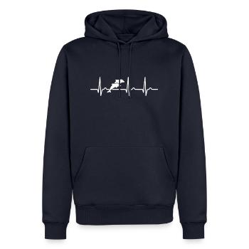 Courbe ECG - courbe cardiaque - pouls - dauphin - mer - Sweat à capuche Premium bio Homme - bleu marine - Devant - Nico (187cm)