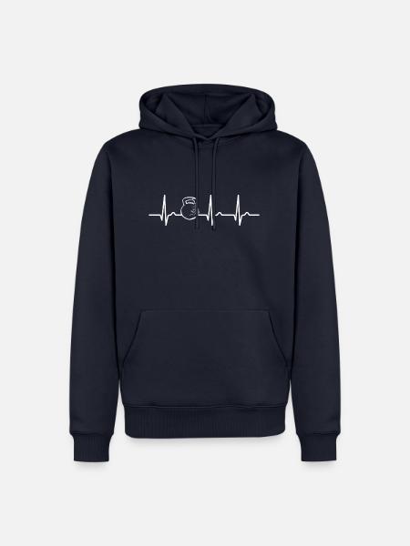 EKG Kurve - Herzkurve - Kettlebell - Männer Premium Bio Hoodie - Navy