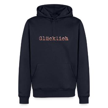 glücklich - Männer Premium Bio Hoodie - Navy - Vorne - Nico (187cm)