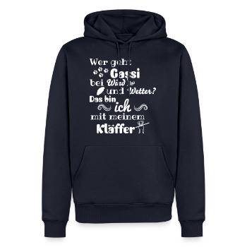 Wer geht Gassi bei wind und wetter ... ? - Männer Premium Bio Hoodie - Navy - Vorne - Nico (187cm)