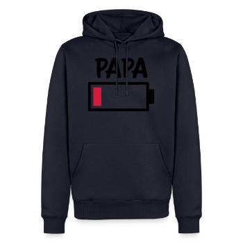 Papa - batterie vide - Sweat à capuche Premium bio Homme - bleu marine - Devant - Nico (187cm)
