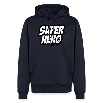 Superhero, Comic, Hero, Quotes, Winner, Champion - Sweat à capuche Premium bio Homme - bleu marine - Devant - Nico (187cm)