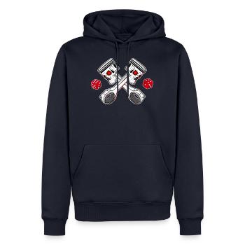 Protection climatique 130 km / h Pas de limitation de vitesse sur l'autoroute - Sweat à capuche Premium bio Homme - bleu marine - Devant - Nico (187cm)