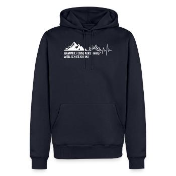 Warum ich ohne Akku fahre? Weil ich es kann! - Männer Premium Bio Hoodie - Navy - Vorne - Nico (187cm)