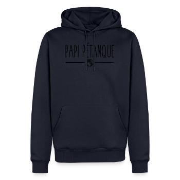 Papi pétanque - Sweat à capuche Premium bio Homme - bleu marine - Devant - Nico (187cm)