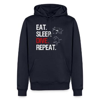 Eat Sleep Dive Repeat - Requin marteau - Sweat à capuche Premium bio Homme - bleu marine - Devant - Nico (187cm)