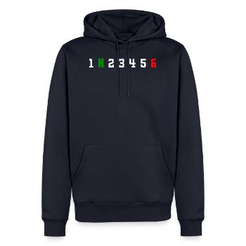 Motorrad Schaltung Gears 1 N 2 3 4 5 6 Motorcycle - Männer Premium Bio Hoodie - Navy - Vorne - Nico (187cm)