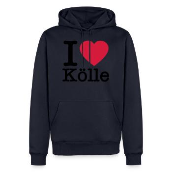 J'aime Cologne - Kölle - Colonia - Sweat à capuche Premium bio Homme - bleu marine - Devant - Nico (187cm)